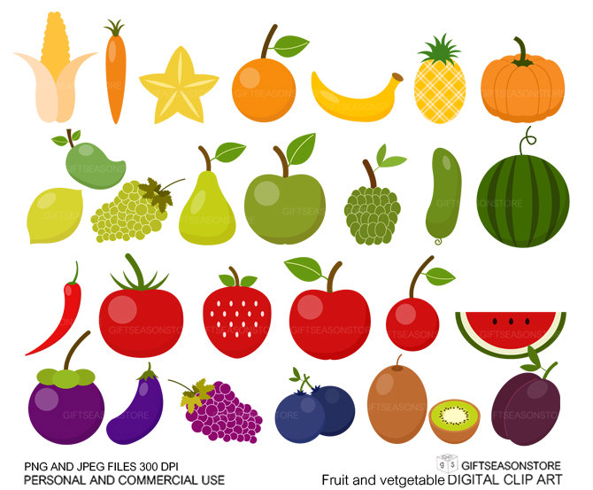 Cute fruits and vegetables .