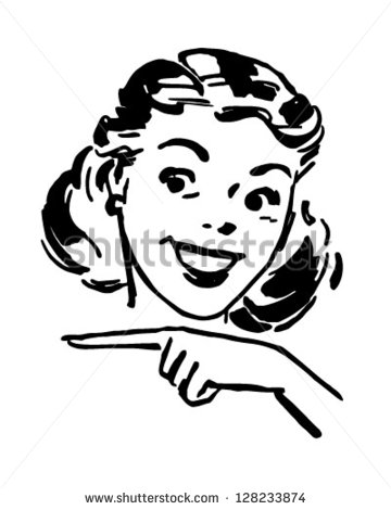 Cute Gal Pointing - Retro Clipart Illustration