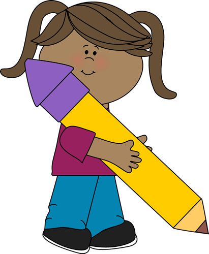 Cute Girl Clip Art | Girl Holding a Big Yellow Pencil Clip Art - Girl Holding