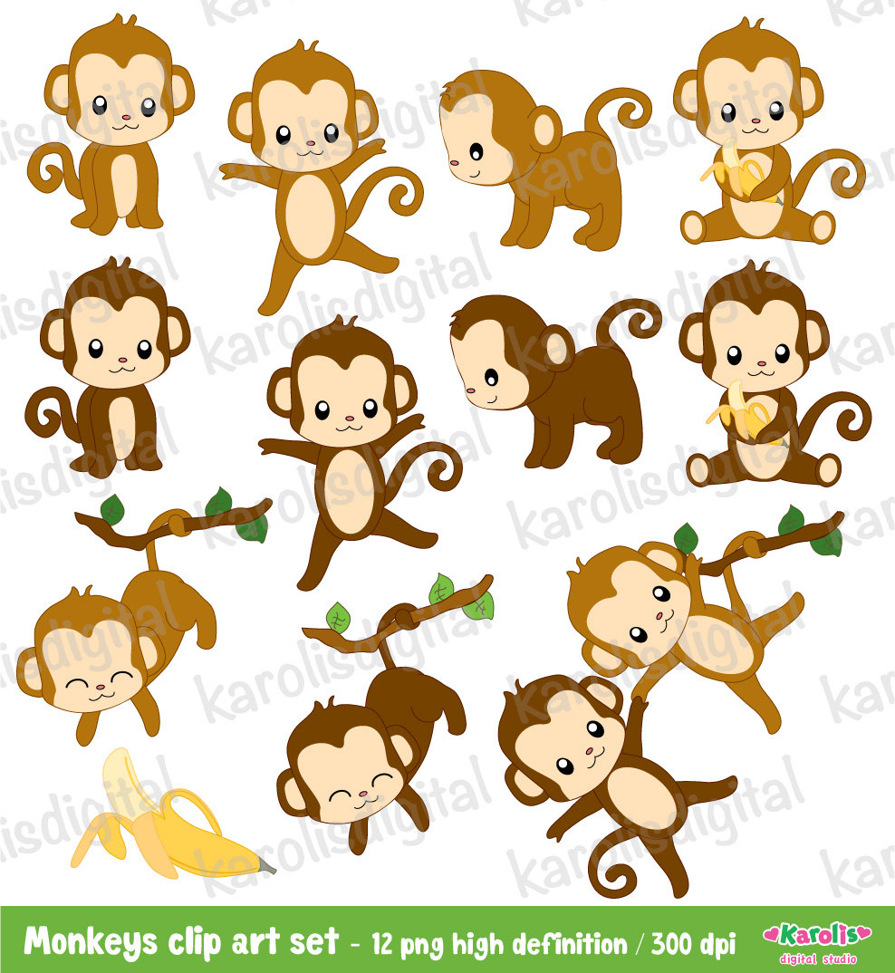 Cute Monkeys Digital Clip Art Set Personal By Karolisdigital