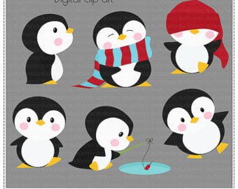 Cute Penguins Cliparts Vol 3 - Digital Clip Art , Commercial Use Clipart, Scrapbook, Printable - Instant Download