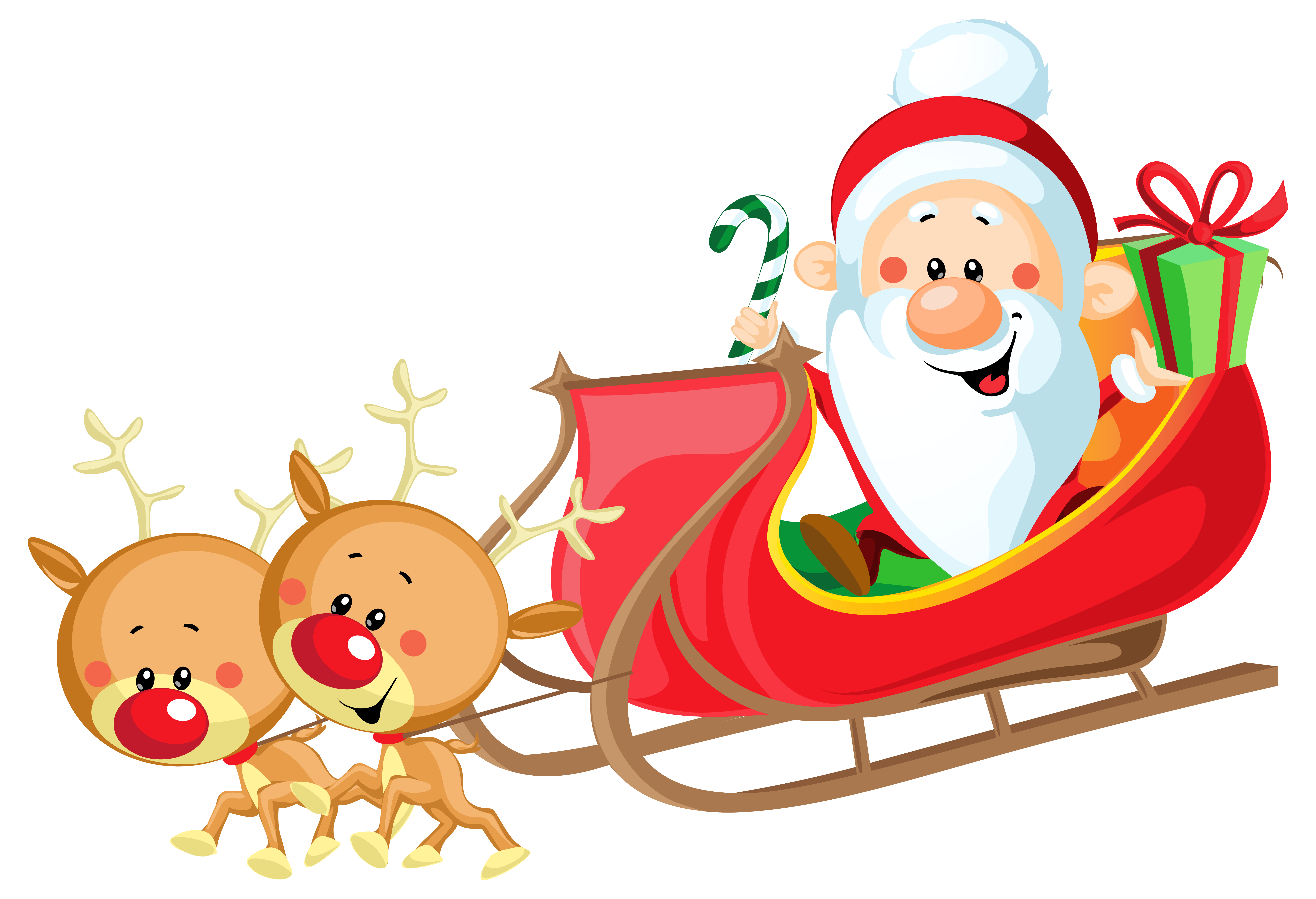 Cute Santa with Sleigh PNG . - Santa And Sleigh Clipart