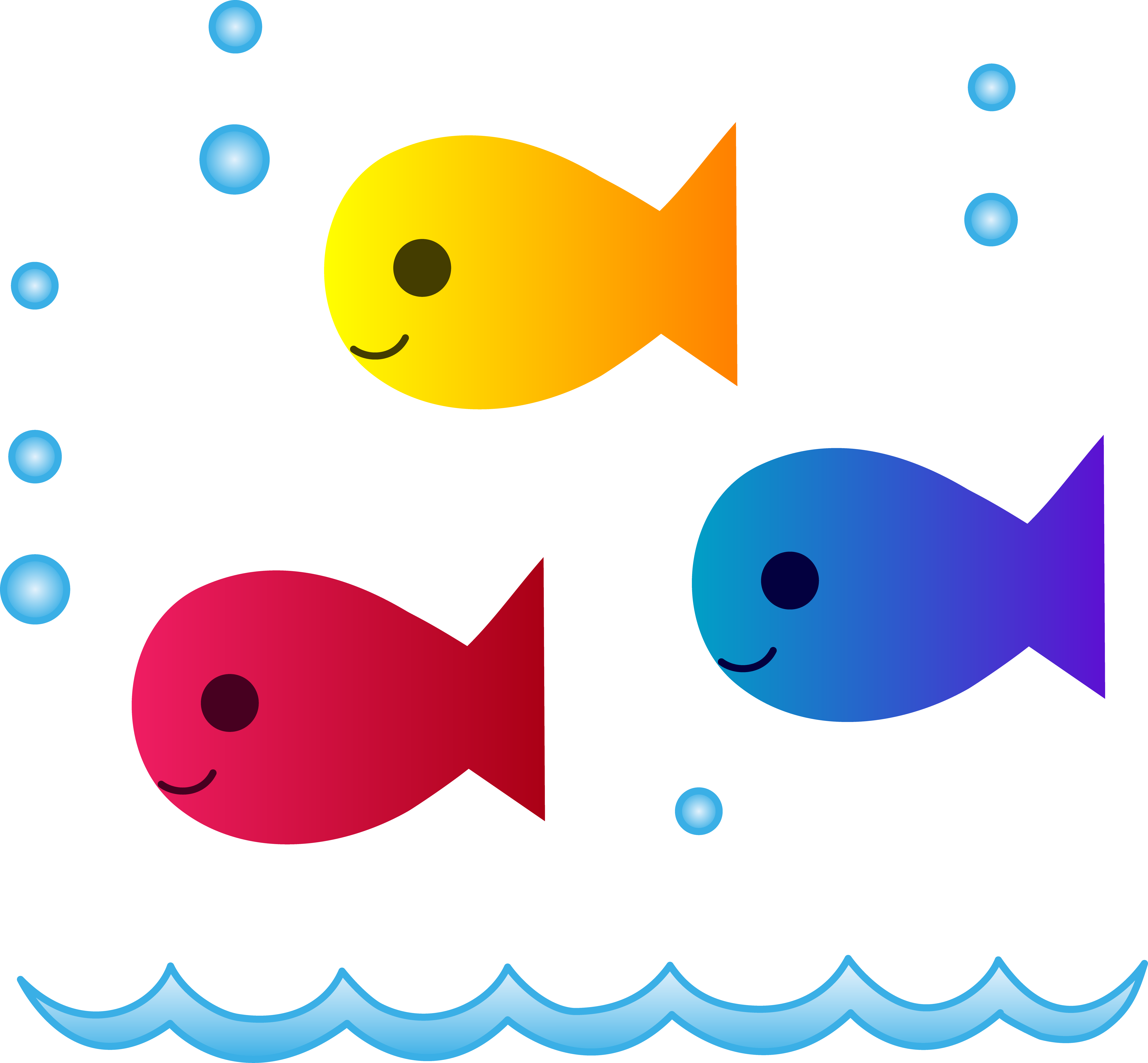 three colorful fish. Size: 57