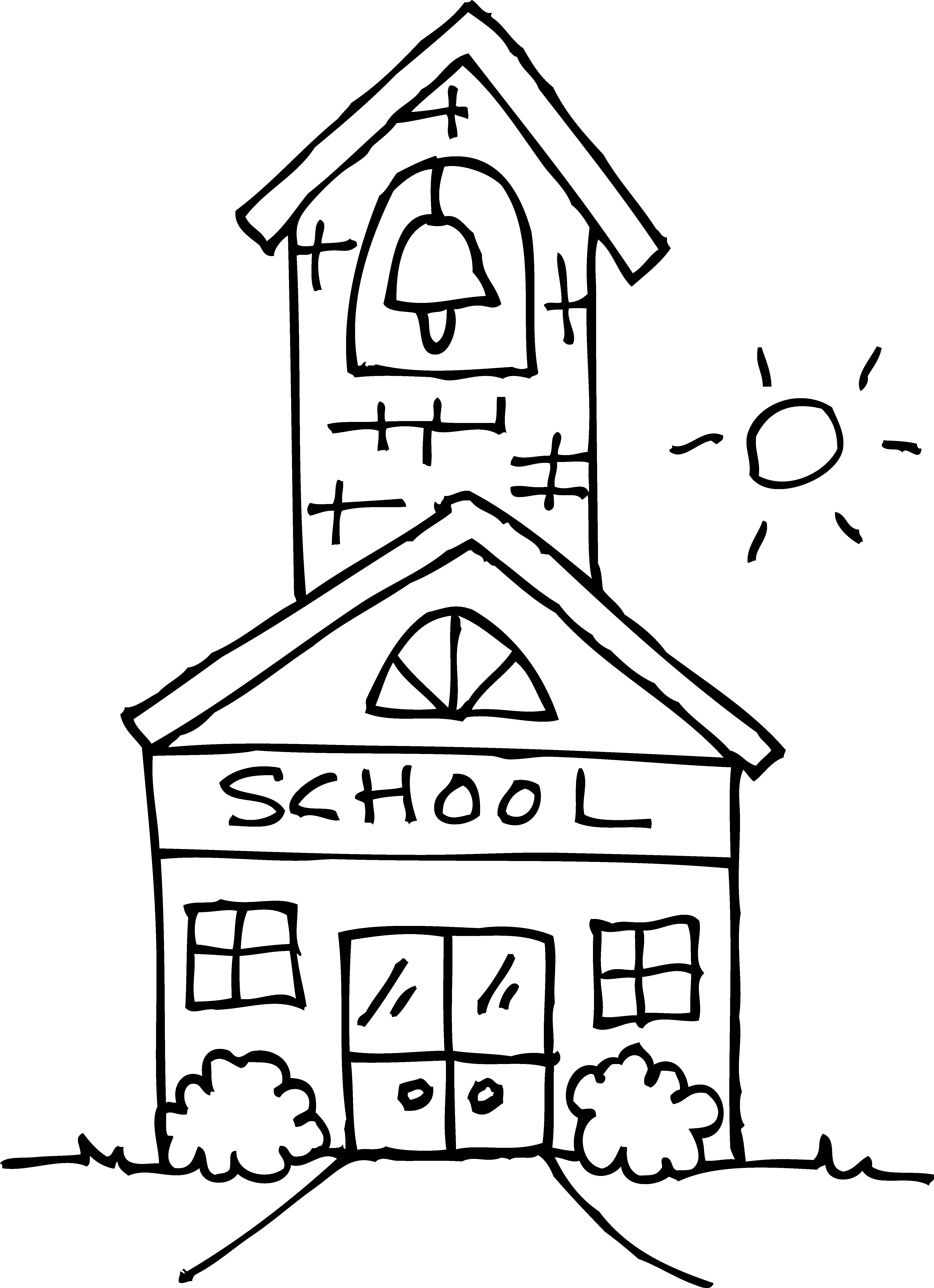 Cute Schoolhouse Coloring Page - Free Clip Art