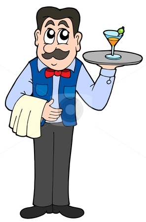 Cute Waiter With Drink Stock  - Waiter Clipart