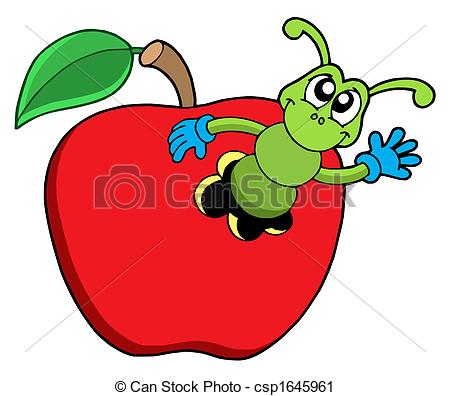 ... Cute worm in apple - isolated illustration. Cute worm in apple Clipartby ...