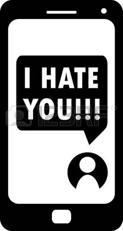 cyber bullying: Cyberbullying conceptualization, I hate you message on smartphone, black and white