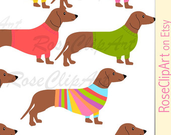 dachshund clipart - instant download - dachshund dog with sweater clip art png - commercial use allowed - for dog lovers - rainbow color dog