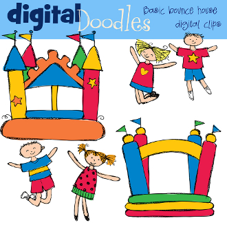 Day at the Beach Digital Clip art; Bounce House Party Clipart ...