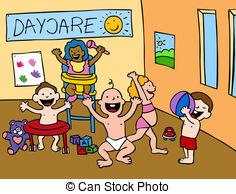 ... Daycare Center - Cartoon of babies playing in a daycare.