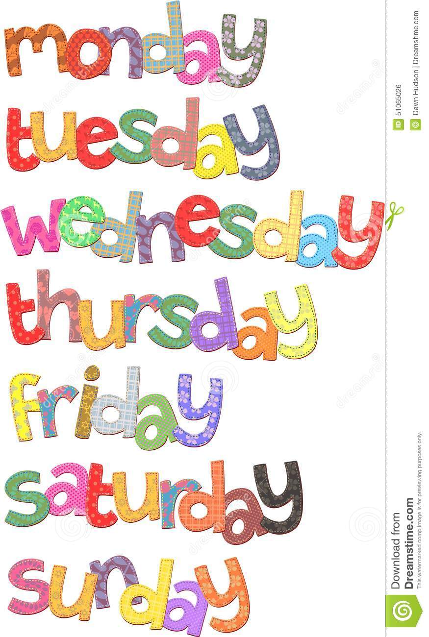 Days Of The Week Text Clip Art Resembling Fabric With Stitching