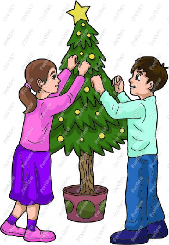 decorating clipart cartoon boy and girl decorating a christmas tree clip art  plant clipart