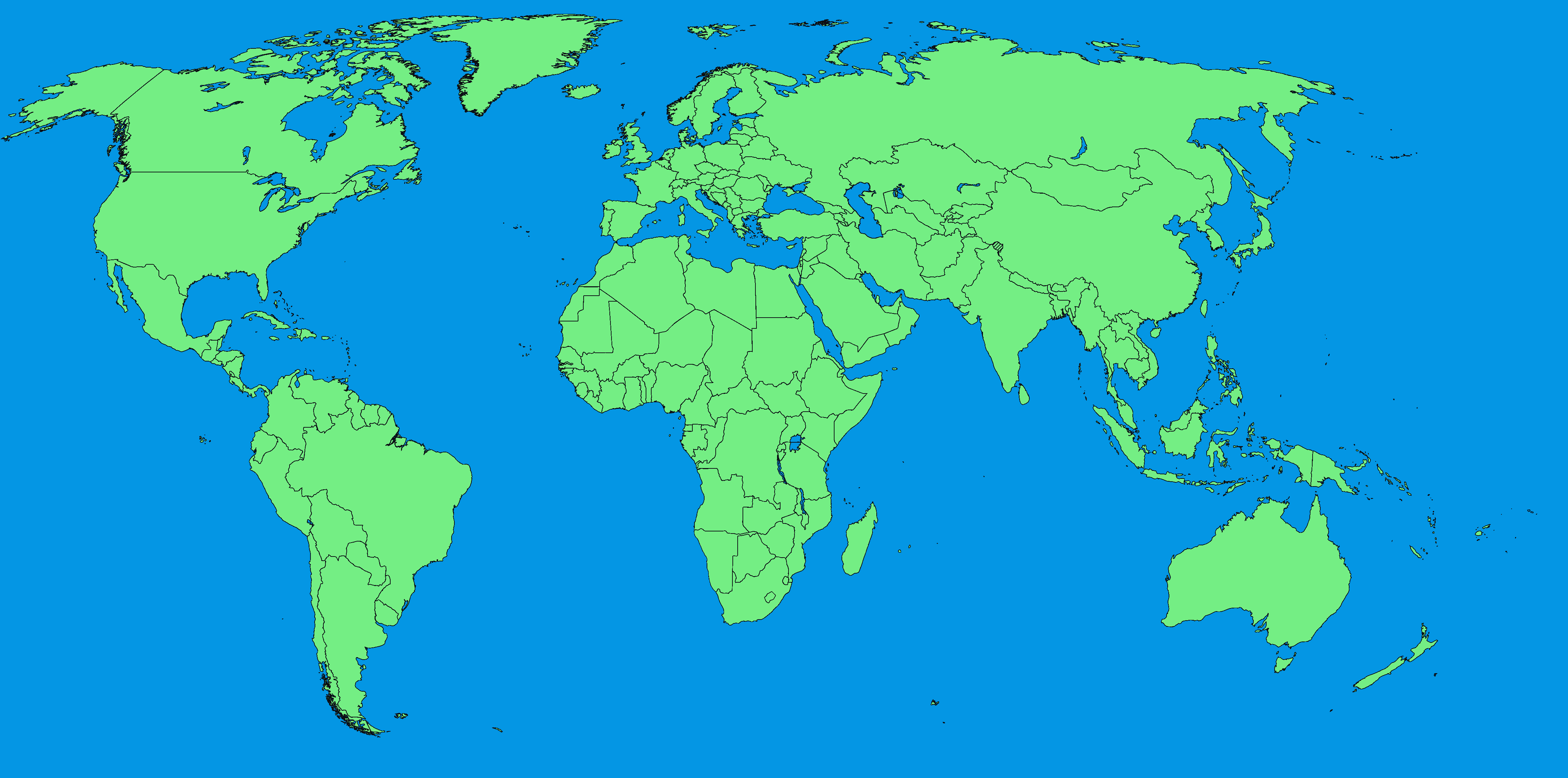 Description A Large Blank World Map With Oceans Marked In Blue Edited