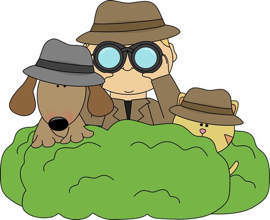 Detective in Bushes with Cat and Dog clip art image. A free Detective in Bushes with Cat and Dog clip art image for teachers, classroom lessons, ...