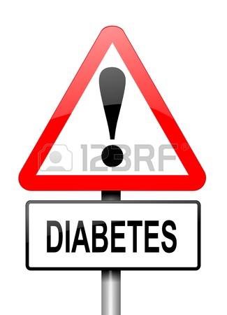 diabetes: Illustration depicting a red and white triangular warning sign with a diabetes concept.