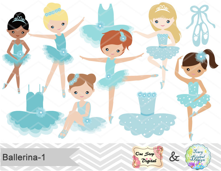 Digital Ballerina Clipart, Blue Ballet Girl Clip Art, Dancing Girl Clipart, Blue Ballet Dancer Clip Art, Cute Little Girl Clipart 0181