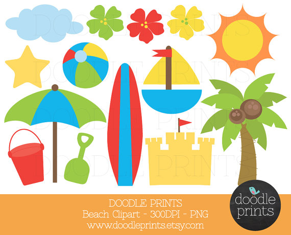 Digital Clip Art Printable Beach Clipart Surf By Doodleprints
