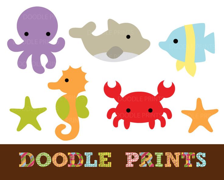 Digital Clip Art Printable - Sea Ocean Clipart Design - Sea Creatures Design - Dolphin,