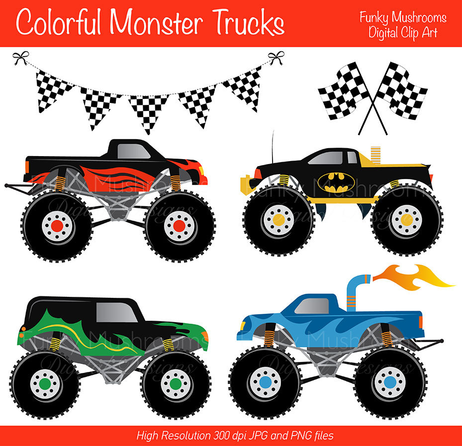 Digital Clipart - Colorful Monster trucks for Scrapbooking, Invitations, Paper crafts, Cards Making, INSTANT DOWNLOAD printable April 12, 2u2026 | Pinteresu2026