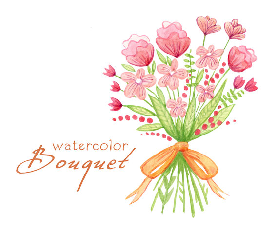 Digital clipart watercolor flowers bouquet wedding