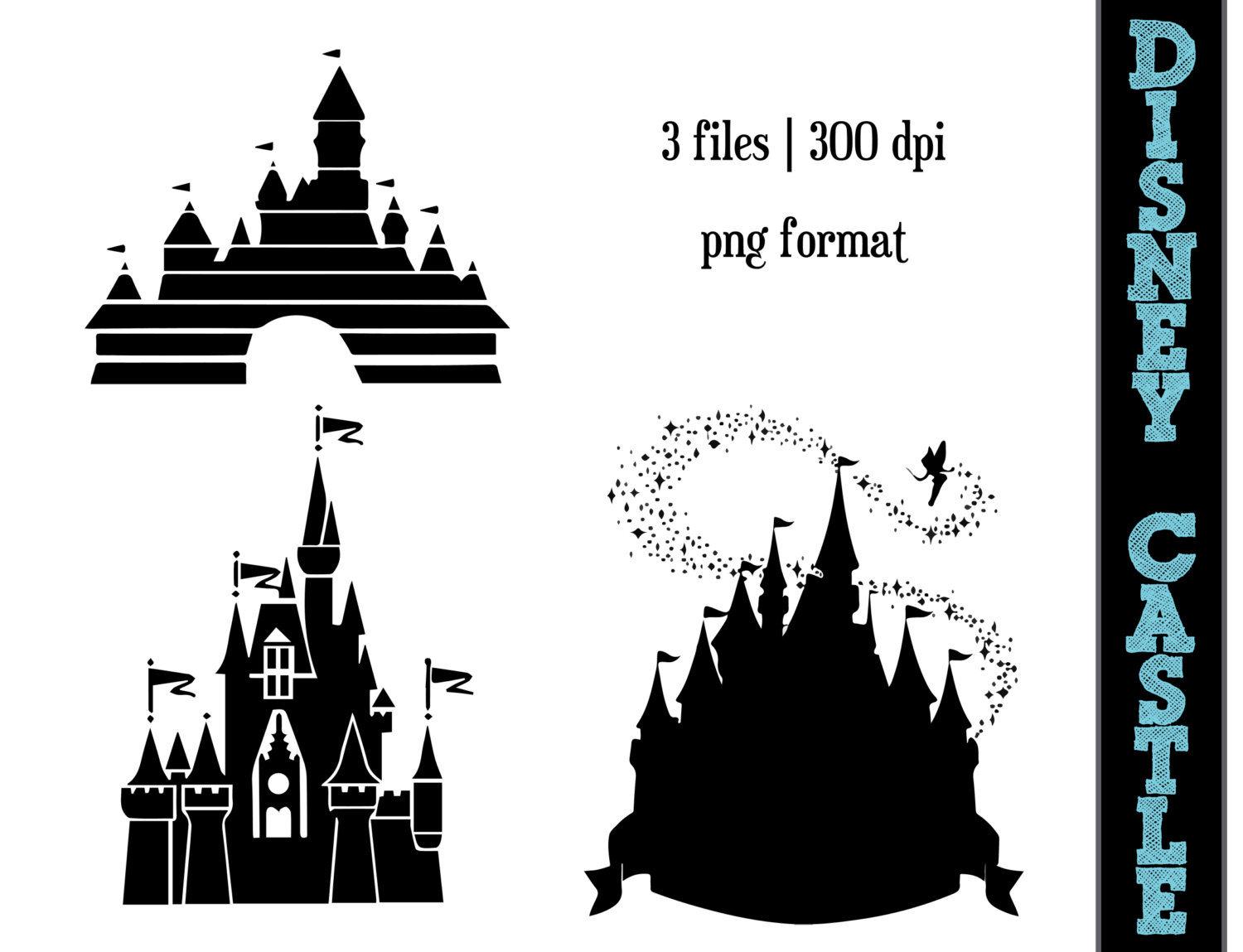 Disney Princess Castle Silhouettes // Castles Silhouette // Disney Clipart // Princess Silhouettes