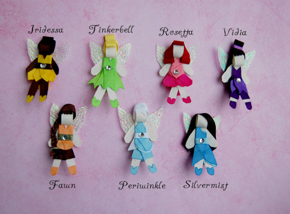 Disney Princess Fairies Hair Bow Clips - Tinkerbell, Periwinkle, Fawn, Iridessa, Rosetta