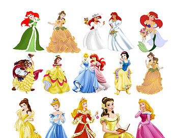 Disney Princesses Clipart 40 PNG Digital Printable Pictures Ariel Jasmine Snow White Cinderella Clip Art Graphic Invitations Clipart