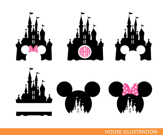 Disney Castle monogram SVG , Mickey Mouse, minnie svg , Magic Kingdom,  Disneyland, Silhouette, Clipart, Transfer, Cut Files, DXF, Cameo,