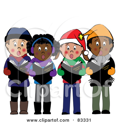 Diverse Group Of Boys And Girls Standing And Singing Christmas Carols by Pams Clipart