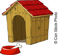 Dog House Clip Artby HitToon20/1,273; Dog house and bowl with a bone vector illustration
