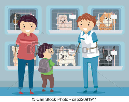 ... Dog Shelter Visit - Illustration of a Family Visiting a Dog.