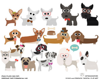 Dogs and Friends clip art part 1 for Personal and Commercial use - INSTANT DOWNLOAD