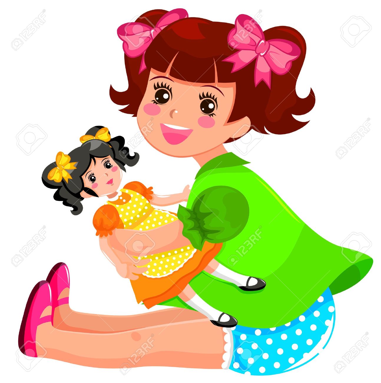 Little girl playing with her  - Doll Clipart