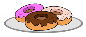 Donuts Clipart Image: Clipart Illustration of Three Doughnuts on a Plate