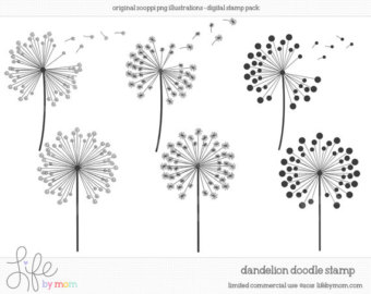Doodle Dandelion Clipart, Illustrations, Digital Stamp, Clip Art, Doodle, Digital Stamps, Doodles, Stamp - Limited Commercial Use OK