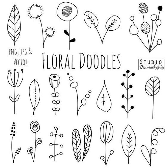 Doodle Flowers Clipart and Vectors - Hand Drawn Flower and Leaf Doodles / Sketch - Nature / Foliage / Botanical Drawings - Commercial Use handmade design ...