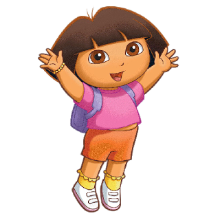 dora jumping with two arms in the air