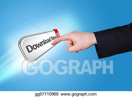 Stock Illustration - Man hand pressing Download Now Button Clipart now button. Clipart Drawing  gg57710969