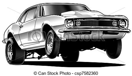 ... Drag Car Wheelie - Black Line and Airbrush Illustration