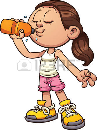 drinking water: Cartoon girl drinking water. Vector clip art illustration with simple gradients.