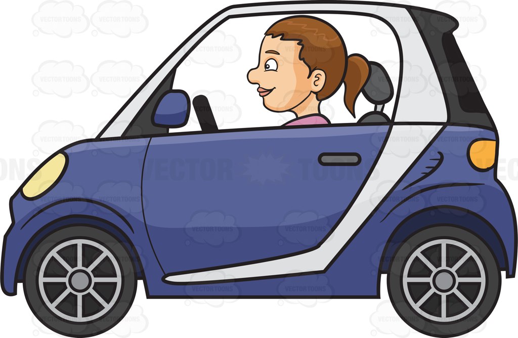 A Woman Driving A Smart Car Cartoon Clipart - Vector Toons
