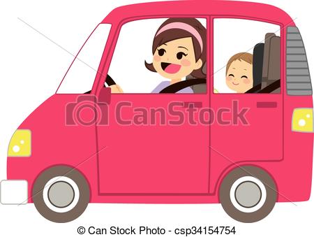 Mom Driving Car With Baby - csp34154754
