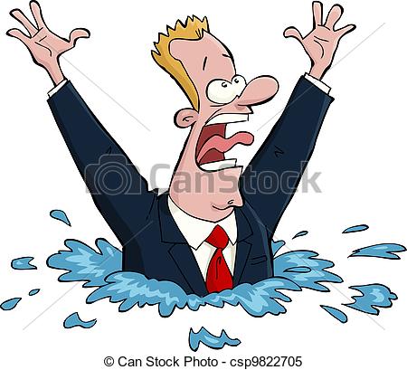 ... Drowning man on a white background vector illustration