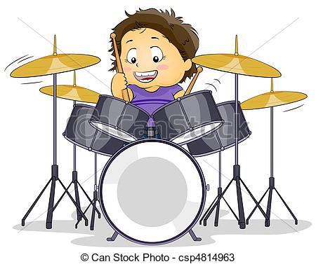 ... Drummer - Illustration of a Kid Playing with a Drumset
