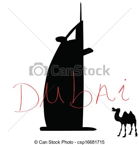 Dubai With Camel Color Vector Illustration
