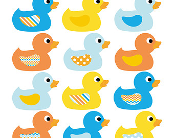 Duck Clip Art in Blue, Yellow and Orange - INSTANT DOWNLOAD - Baby shower clipart rubber ducky