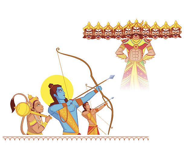 Rama killing Ravana during Dussehra vector art illustration