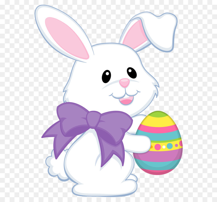 Easter Bunny Easter egg Easter basket Clip art - Easter Cute Bunny with  Purple Bow Transparent PNG Clipart