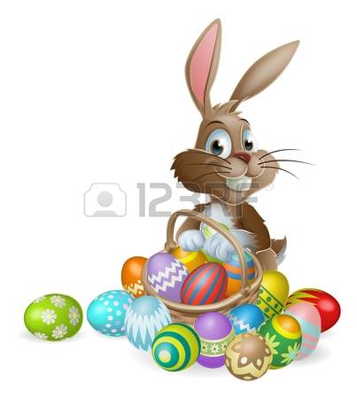 easter bunny: Easter bunny rabbit with Easter basket full of decorated Easter eggs