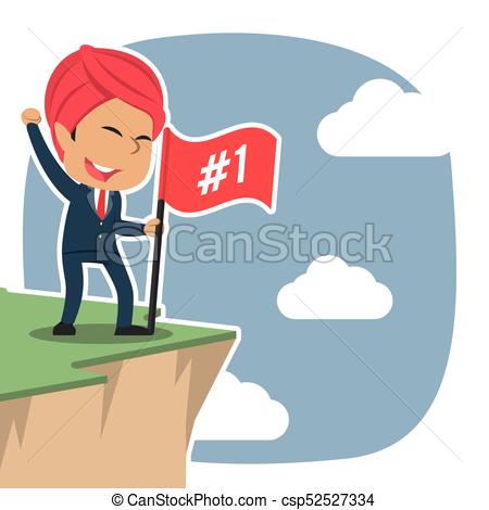Indian businessman standing with flag on cliff edge - csp52527334